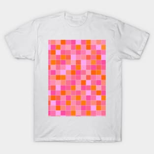 Pink and Orange, Grid, Mosaic Pattern T-Shirt